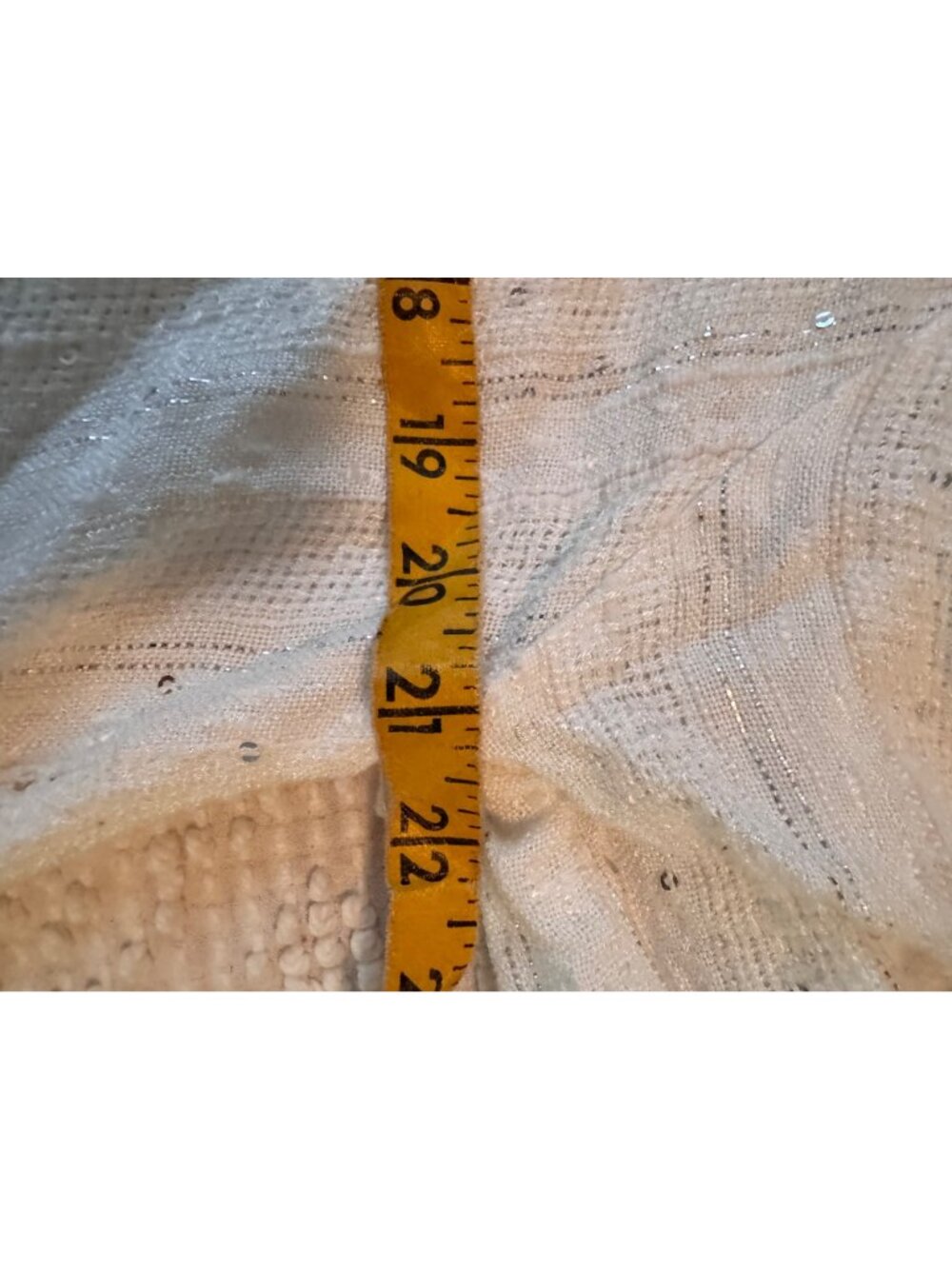 Free People Top Size L White Textured Glittery Top W/ Crochet Trim Bell Sleeves - Picture 7 of 9